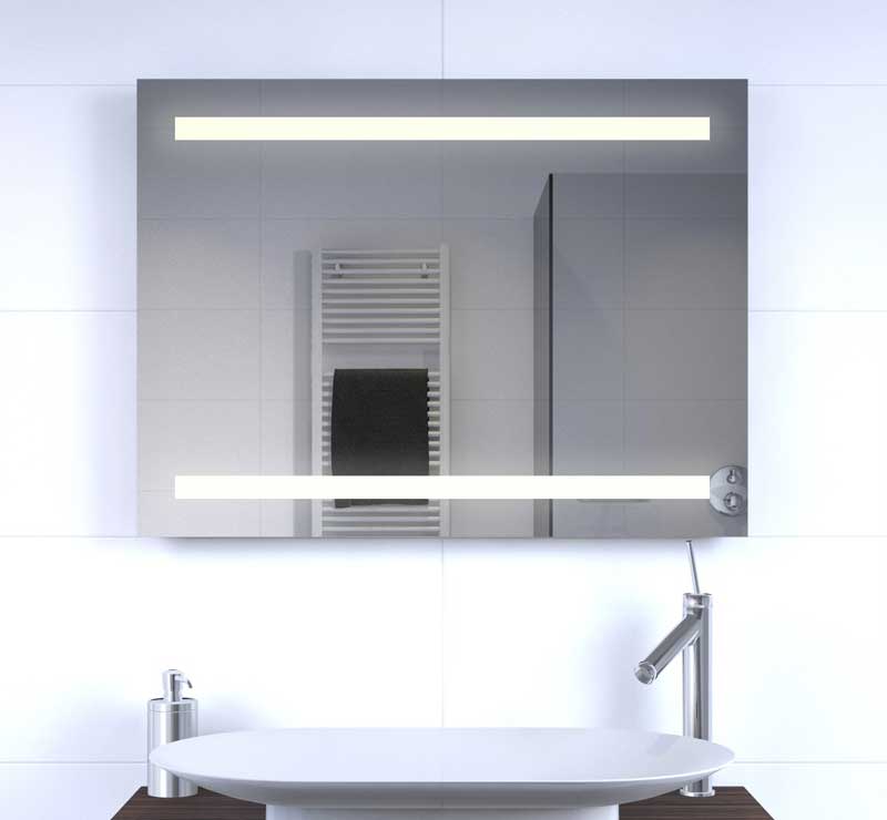 Ingang Vooravond stortbui Badkamerspiegel met LED verlichting, verwarming, sensor en dimfunctie 80x60  cm - Designspiegels