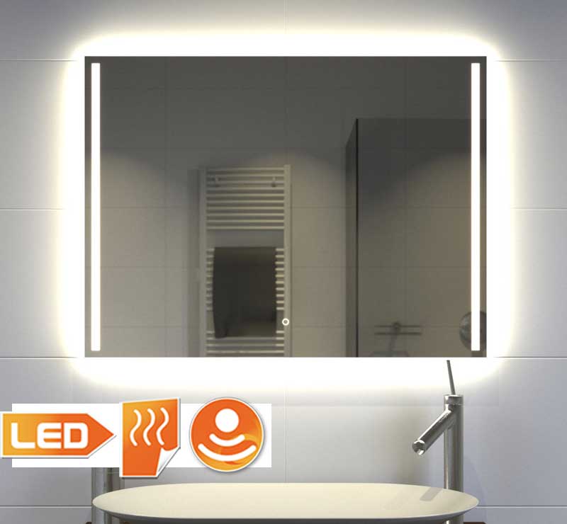 Middel Persoonlijk Detecteerbaar Badkamerspiegel met LED verlichting, verwarming, touch sensor en dimfunctie  80x60 cm - Designspiegels