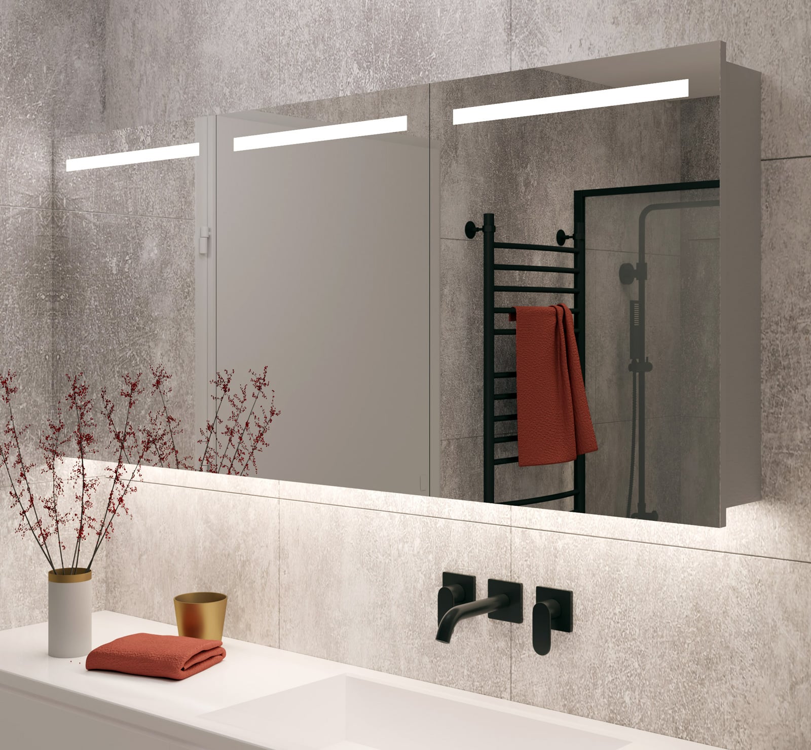 Productie Bezem verlangen Aluminium badkamer spiegelkast met LED verlichting, verwarming, sensor en  stopcontact 160 x 70 cm - Designspiegels