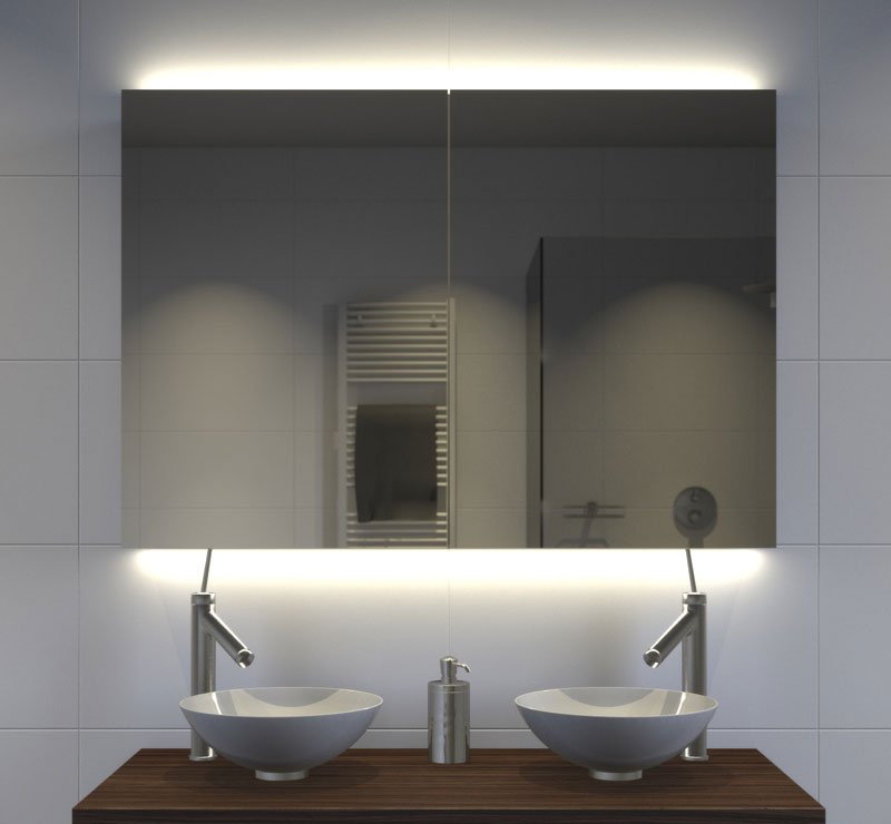 Rot Afvoer loyaliteit Aluminium badkamer spiegelkast met indirecte LED verlichting, verwarming,  sensor en stopcontact 100x70 cm - Designspiegels