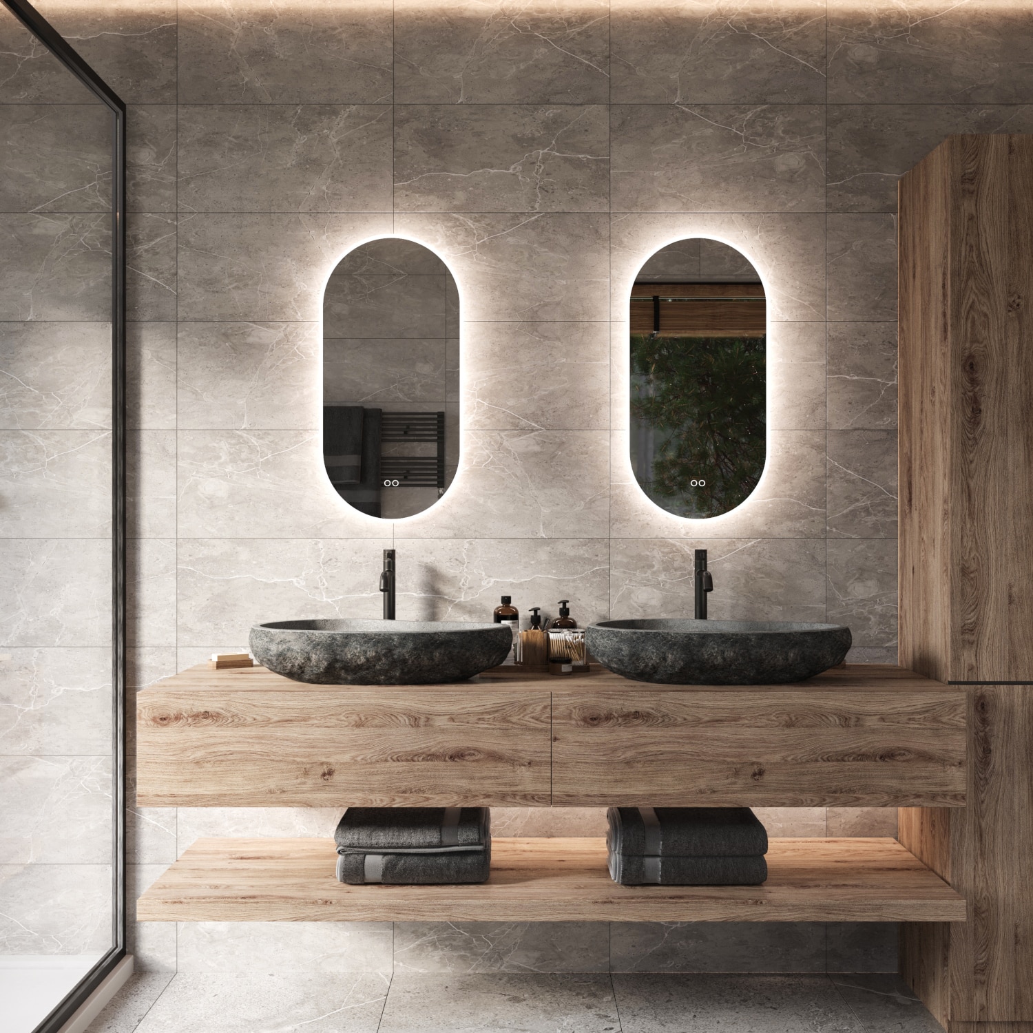 badkamerspiegel met LED verlichting, verwarming, lichtkleur dimfunctie 40x80 cm - Designspiegels