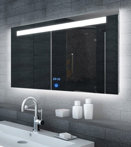 Banzai Octrooi Slijm Badkamerspiegel met LED verlichting, klok en touch schakelaar 120x65 cm -  Designspiegels