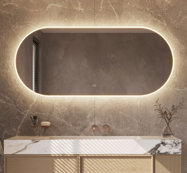 Deze luxe spiegel van 160x70 cm is van alle gemakken voorzien, zoals: geïntegreerde directe + indirecte verlichting, spiegelverwarming, instelbare lichtkleur en een dimfunctie